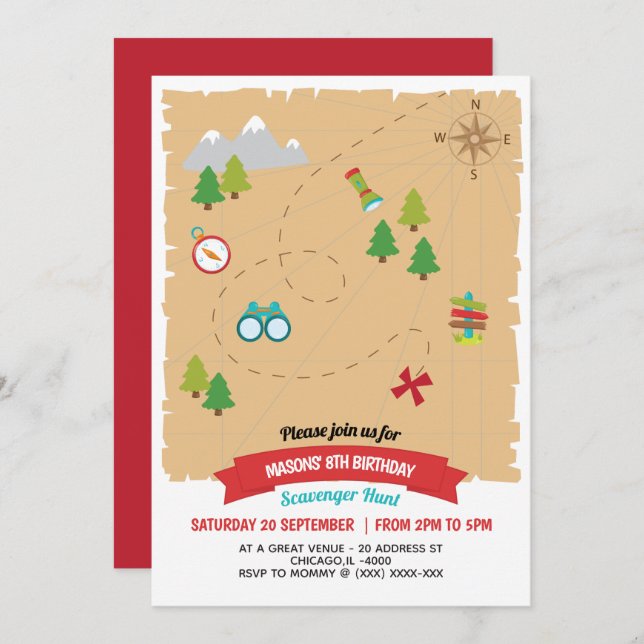 Invitation Fête d'anniversaire des enfants modernes de chasse (Devant / Derrière)