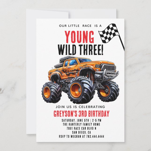 Invitation Fête d'anniversaire des Enfants Monster Trucks (Devant)