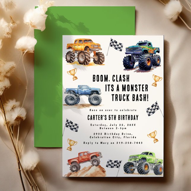 Invitation Fête d'anniversaire des Enfants Monster Trucks (Créateur téléchargé)