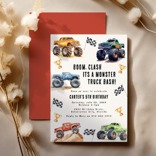 Invitation Fête d'anniversaire des Enfants Monster Trucks