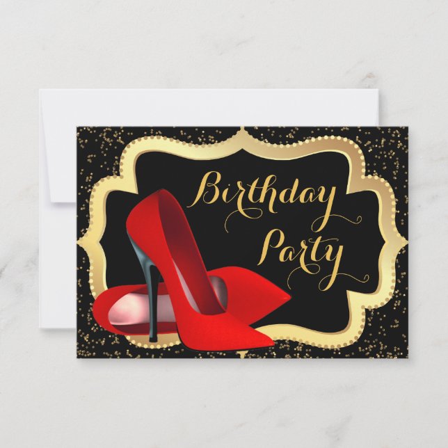Invitation Fête d'anniversaire des escarpins rouges (Devant)