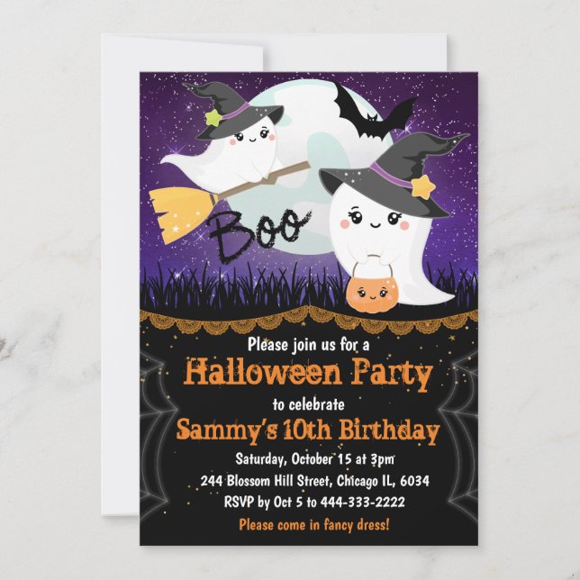 Invitation Fête d'anniversaire des fantômes d'Halloween (Devant)