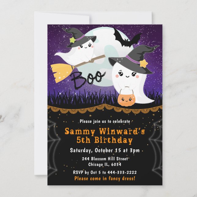 Invitation Fête d'anniversaire des fantômes d'Halloween Boo (Devant)