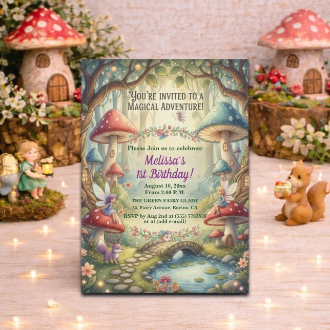 Invitation Fête d'anniversaire des fées de la forêt enchantée (Créateur téléchargé)