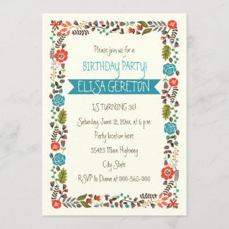 Invitation Fête d'anniversaire des femmes à la frontière fleu