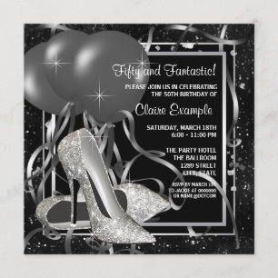 Invitation Fête d'anniversaire des femmes à talons hauts noir