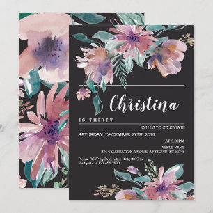 Invitation Fête d'anniversaire des femmes de l'aquarelle flor