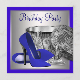Invitation Fête d'anniversaire des femmes Royal Blue et Silve