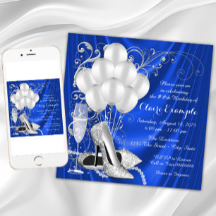 Invitation Fête d'anniversaire des femmes Royal Blue et Silve