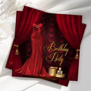 Invitation Fête d'anniversaire des femmes Ruby Red Gold