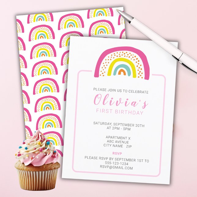 Invitation Fête d'anniversaire des filles arc-en-ciel pour la (Colorful Rainbow Girls Birthday party invitation with rainbow pattern to reverse. )