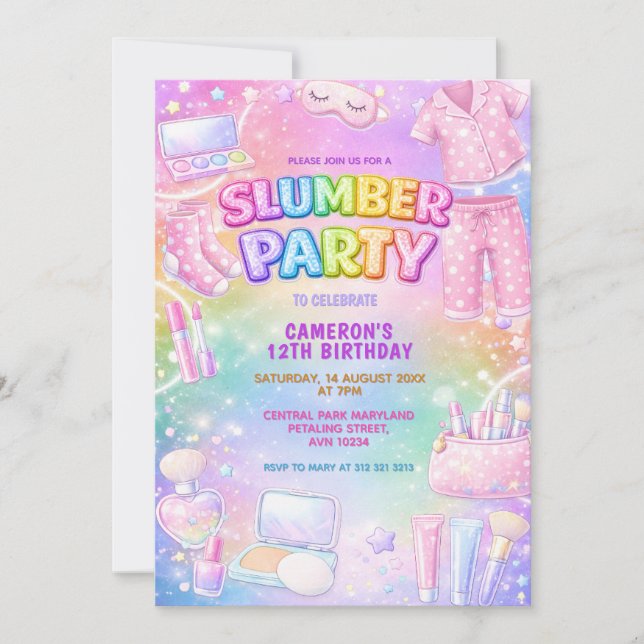 Invitation Fête d'anniversaire des filles au glitter pastel (Devant)