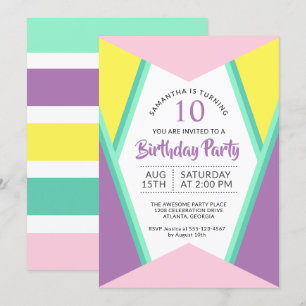 Invitation Fête d'anniversaire des filles aux couleurs vives