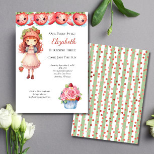 Invitation Fête d'anniversaire des filles aux fraises sucrées