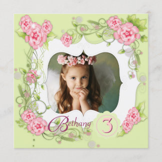Invitation Fête d'anniversaire des filles aux roses vertes et