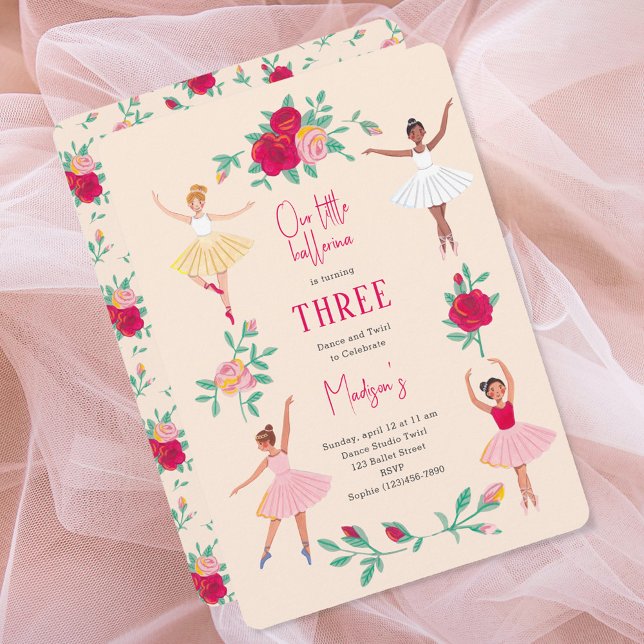 Invitation Fête d'anniversaire des filles ballerines Tutu flo (Cute Ballerina Girl Birthday Party Invitation)