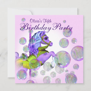 Invitation Fête d'anniversaire des filles carrousel à poney b