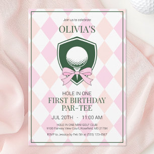 Invitation Fête d'anniversaire des filles de golf rose Hole i