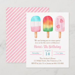 Invitation Fête d'anniversaire des filles d'été, fête de glac