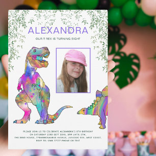 Invitation Fête d'anniversaire des filles Dinosaure T-Rex Vio