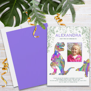Invitation Fête d'anniversaire des Filles Dinosaures Photo Vi