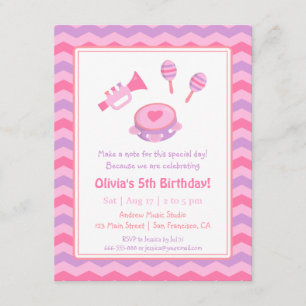 Invitation Fête d'anniversaire des filles d'instruments de mu