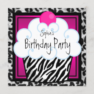 Invitation Fête d'anniversaire des filles du Zebra rose Hot