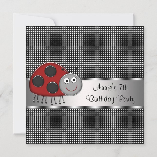 Invitation Fête d'anniversaire des filles Ladybug rouge 7 ans (Devant)