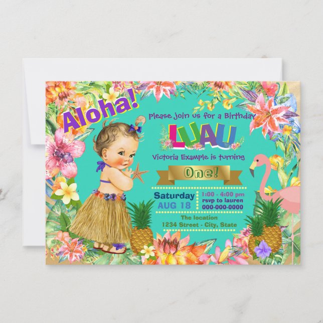 Invitation Fête d'anniversaire des filles Luau (Devant)
