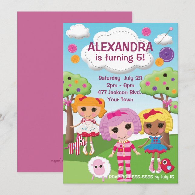 Invitation Fête d'anniversaire des filles Ragdoll (Devant / Derrière)