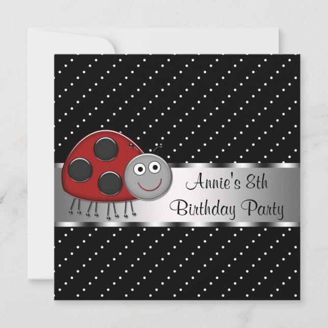 Invitation Fête d'anniversaire des filles Red Ladybug 8 ans (Devant)