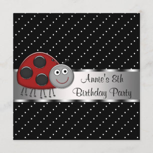 Invitation Fête d'anniversaire des filles Red Ladybug 8 ans