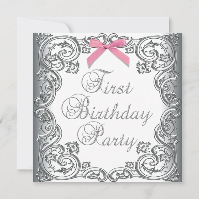 Invitation Fête d'anniversaire des filles roses et blanches 1 (Devant)