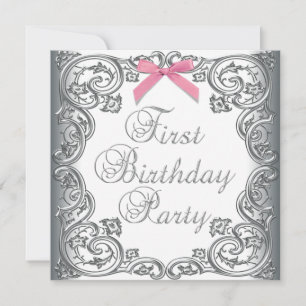 Invitation Fête d'anniversaire des filles roses et blanches 1
