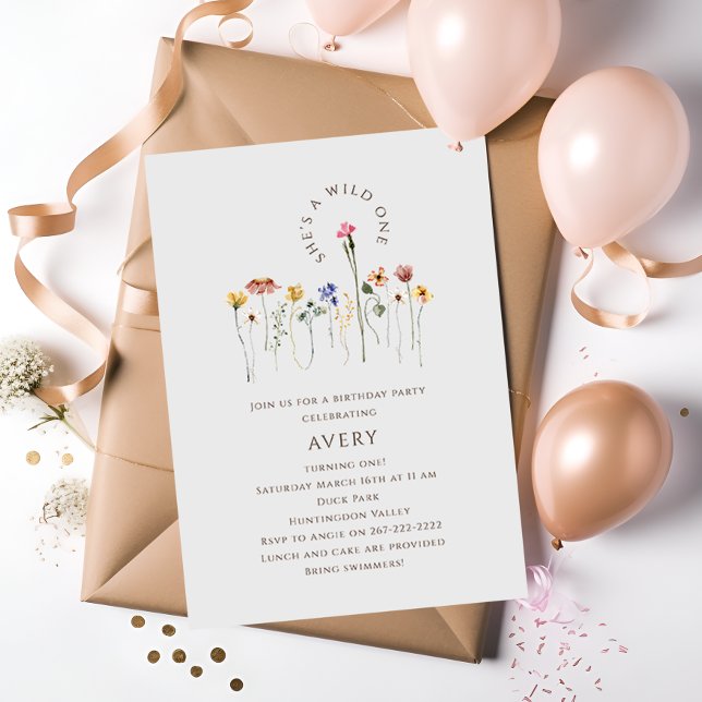 Invitation Fête d'anniversaire des Fleurs sauvages colorés (Créateur téléchargé)