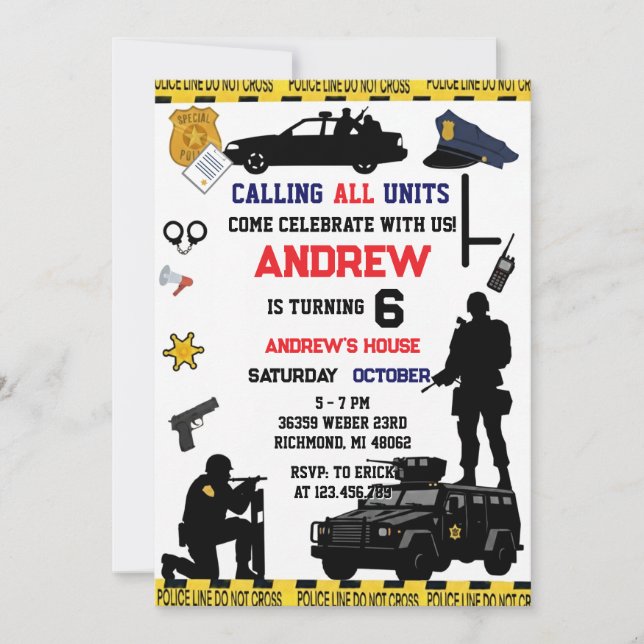 Invitation Fête d'anniversaire des forces spéciales de police (Devant)