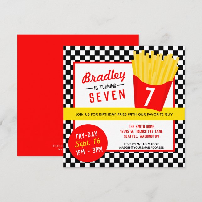 Invitation Fête d'anniversaire des frites (Devant / Derrière)