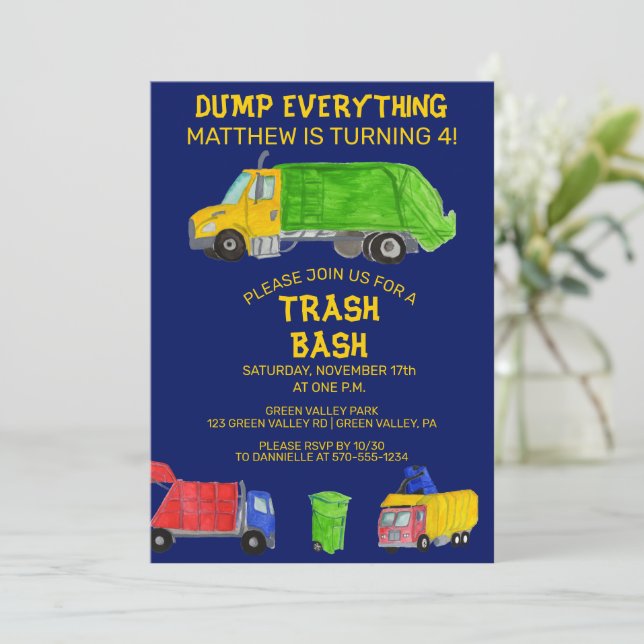 Invitation Fête d'anniversaire des garçons avec des camions à (Debout devant)