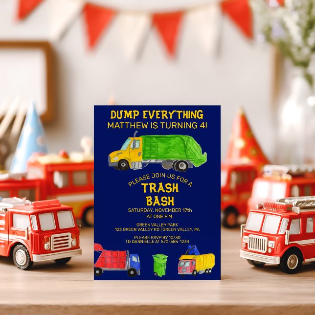 Invitation Fête d'anniversaire des garçons avec des camions à (Créateur téléchargé)