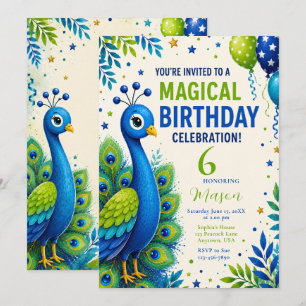 Invitation Fête d'anniversaire des garçons Blue Peacock