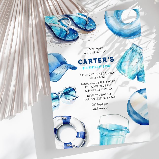 Invitation Fête d'anniversaire des garçons Cool Blue Summer (Créateur téléchargé)