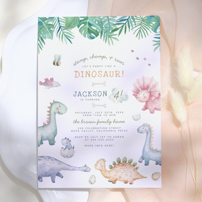 Invitation Fête d'anniversaire des garçons dinosaures Stomp,  (Créateur téléchargé)