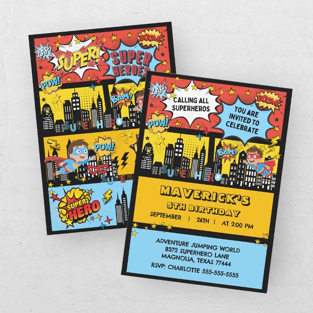 Invitation Fête d'anniversaire des garçons super-héros 5 ans (Créateur téléchargé)