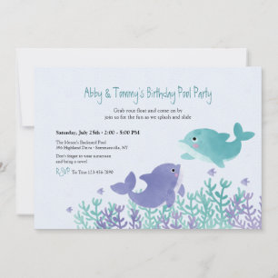 Invitation Fête d'anniversaire des jumeaux dauphins
