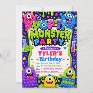 Invitation Fête d'anniversaire des monstres mignons Pop It