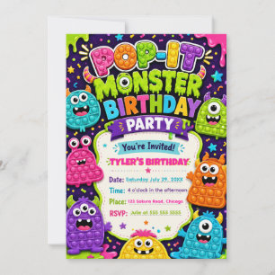 Invitation Fête d'anniversaire des monstres mignons Pop It