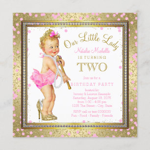 Invitation Fête d'anniversaire des petites filles de 2 ans Ro