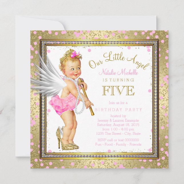 Invitation Fête d'anniversaire des Petits Anges Filles 5 ans (Devant)