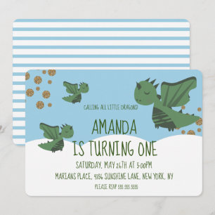 Invitation Fête d'anniversaire des petits dragons Paillettes 