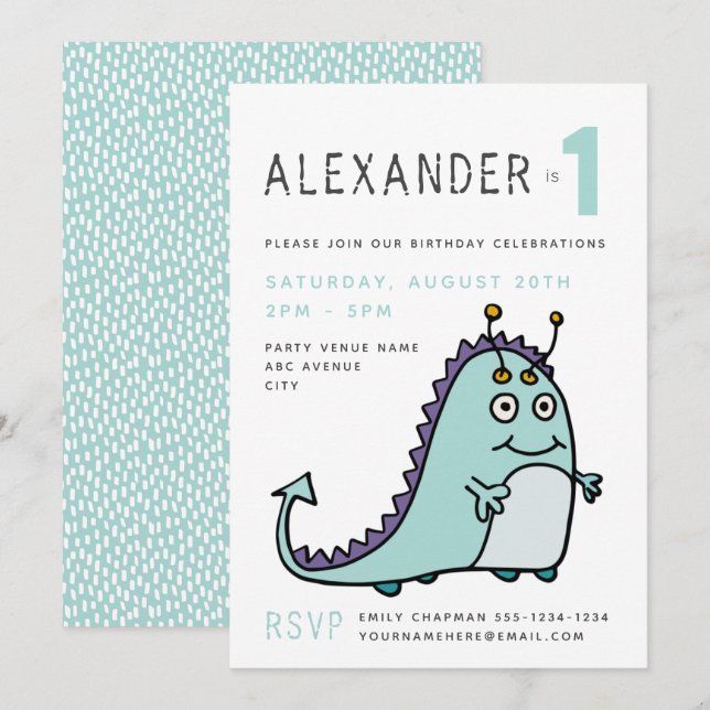 Invitation Fête d'anniversaire des petits garçons monstres 1  (Devant / Derrière)